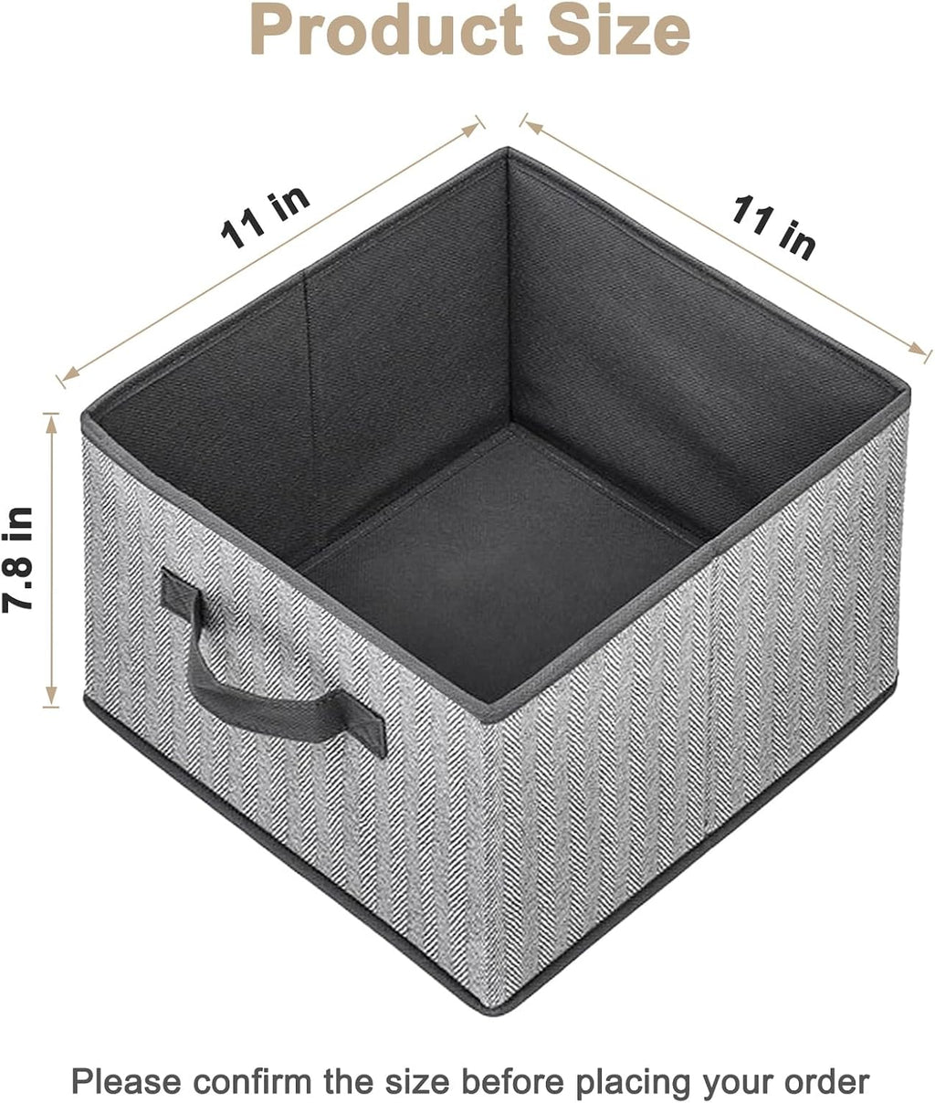 11 inch Storage Baskets, Woven Fabric Bins, Storage Cubes with Reinforced Handles, Organizer Bins for Closet Shelves, Foldable, for Clothes (Gray, 2PCS/11*11*7.8inch)