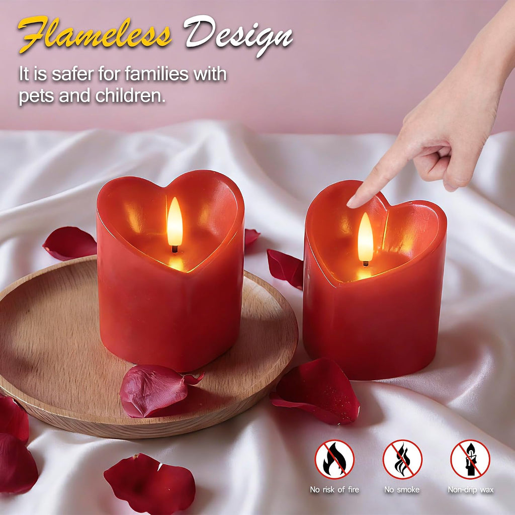 JOIONE Valentines Day Red Heart Flameless Candles with Remote, 2 Pack