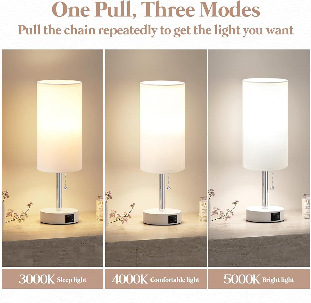 White Bedside Table Lamp for Bedroom - Small Nightstand Lamp for Girls