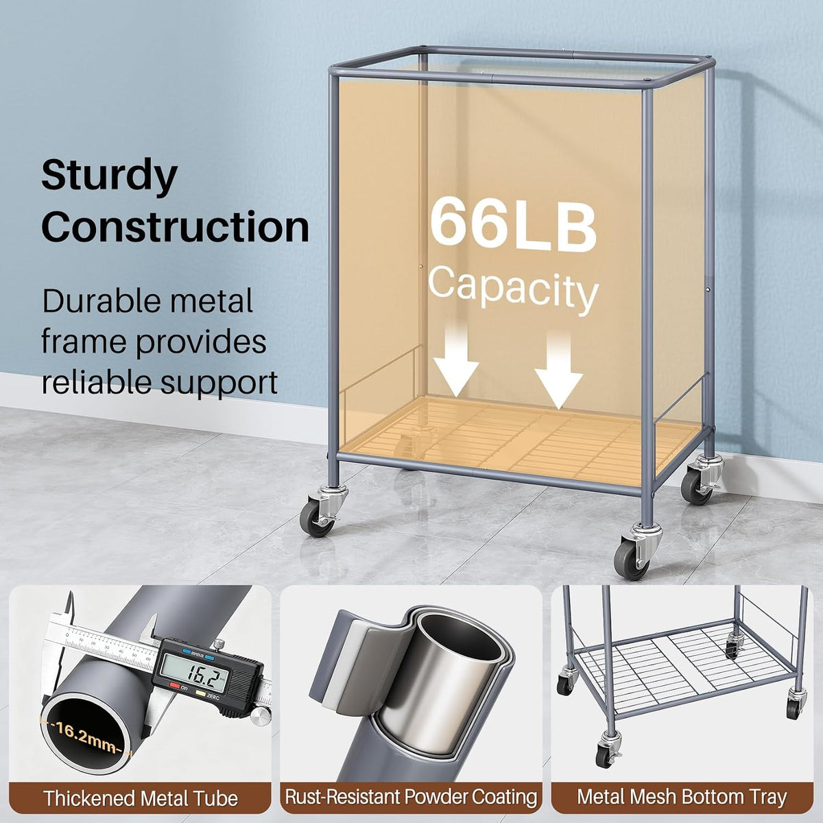 170L Large Laundry Basket with Wheels, Rolling Laundry Hamper Easy Access Clothing Minimizes Bending, Laundry Cart with 4 Silent Casters & Removable Bag for Bedroom, Bathroom, Laundry Room, Gray