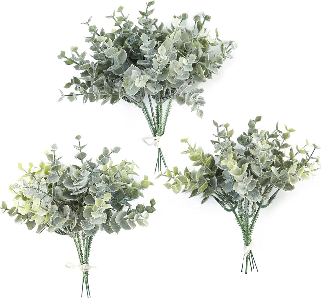 Floroom Artificial Flocked Eucalyptus Stems Faux Greenery Spray, 18pcs Best Filler Fake Plants for DIY Wedding Bouquet Centerpieces Arrangement