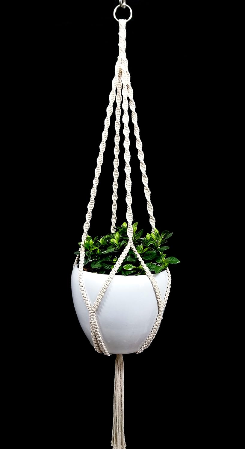 4 Legs Cotton Rope Macrame Plant Hanger Hanging Planter Holders Cream Color, 48-inches for 10-12" Pot (Cream)