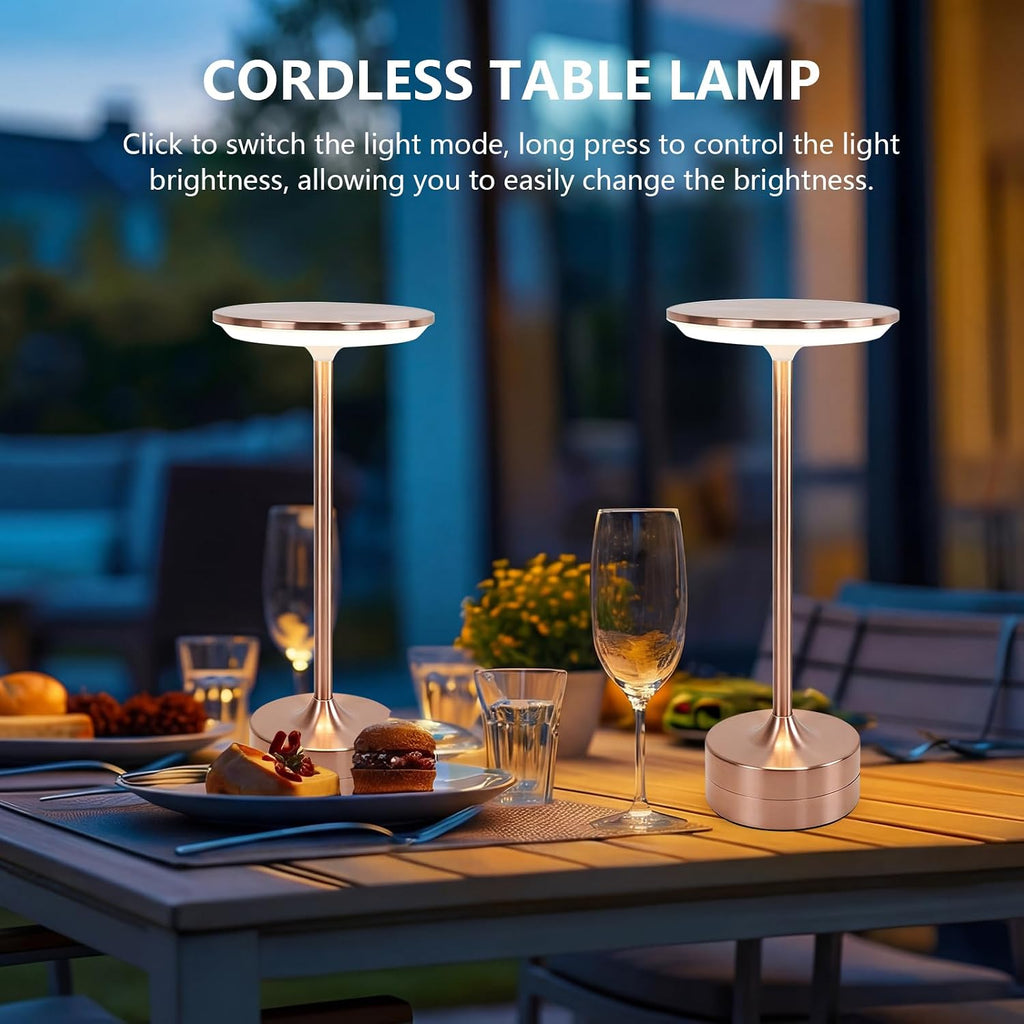 Small Table Lamp, Portable Metal Table Lamp, Cordless Rechargeable Table Lamp , 3 Color Stepless Dimmable Atmosphere Table Lamps for Patio, Camping, Coffee table decor lamp for Indoor/Outdoo(Rose)