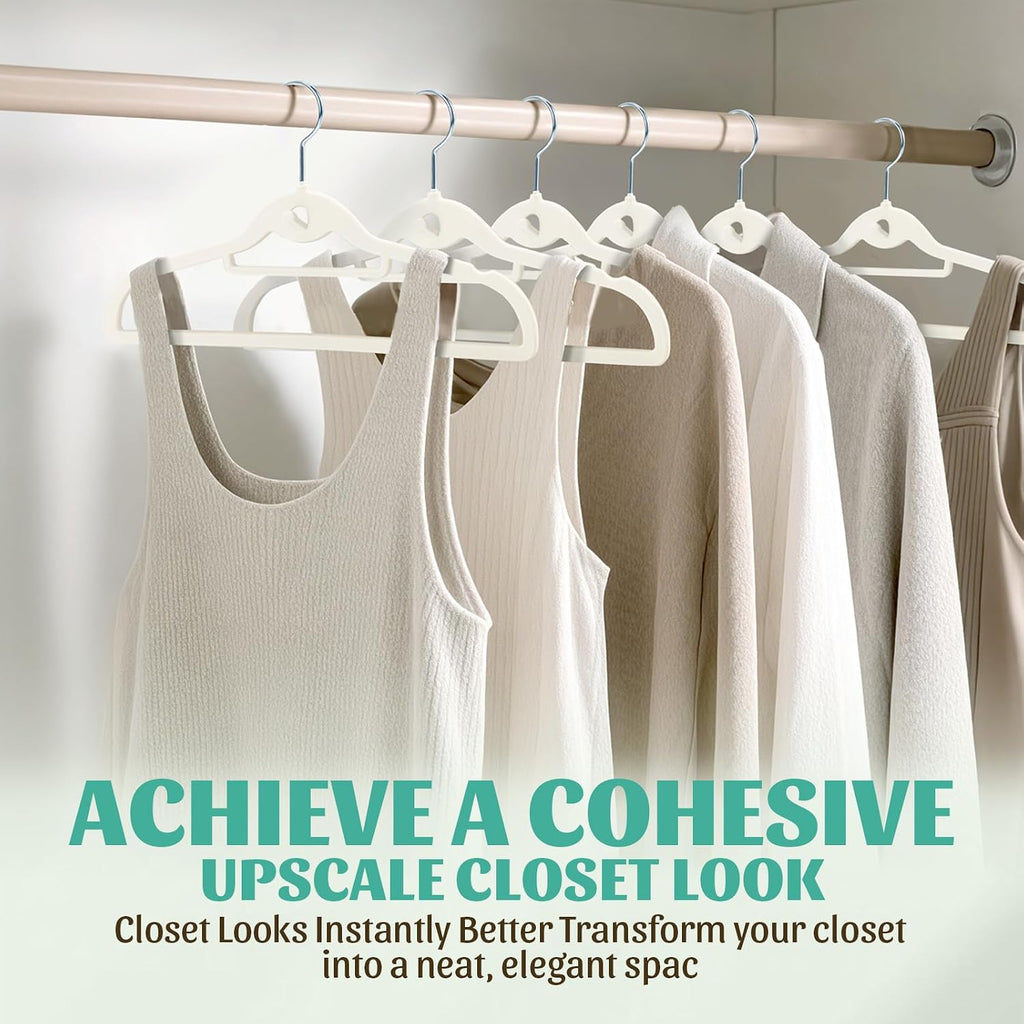 Sishynio Velvet Hangers 30 Pack, Ivory Slim Non-Slip Clothes Hangers