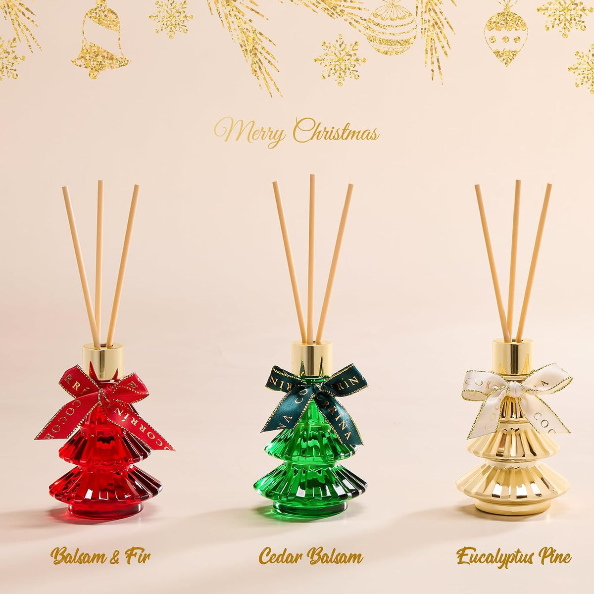 COCORRÍNA Christmas Tree Reed Diffuser Set of 3, 2.03 fl oz Each