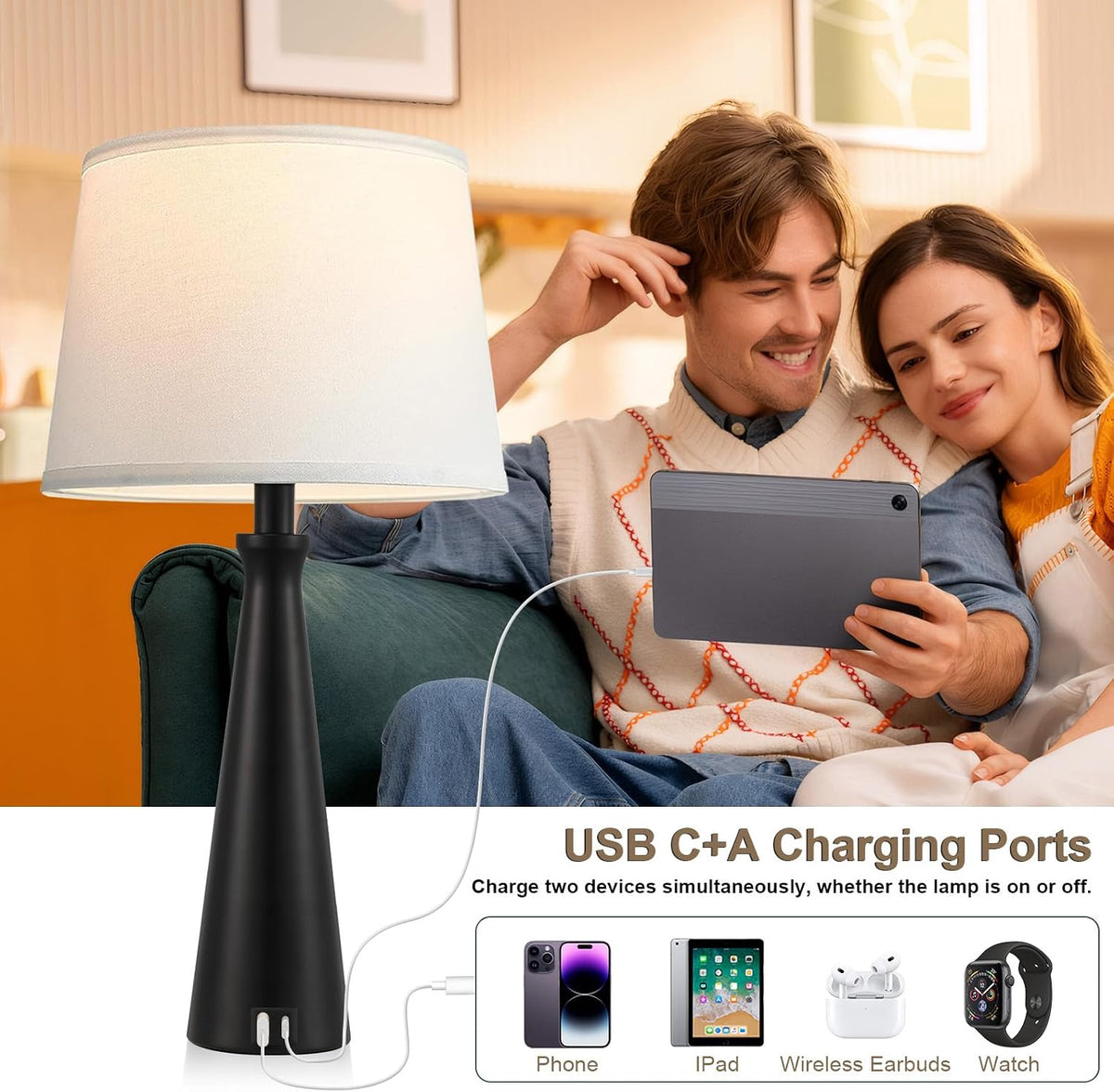 Modern Touch Lamp for Nightstand, 3 Way Dimmable Bedroom Lamp(Single)