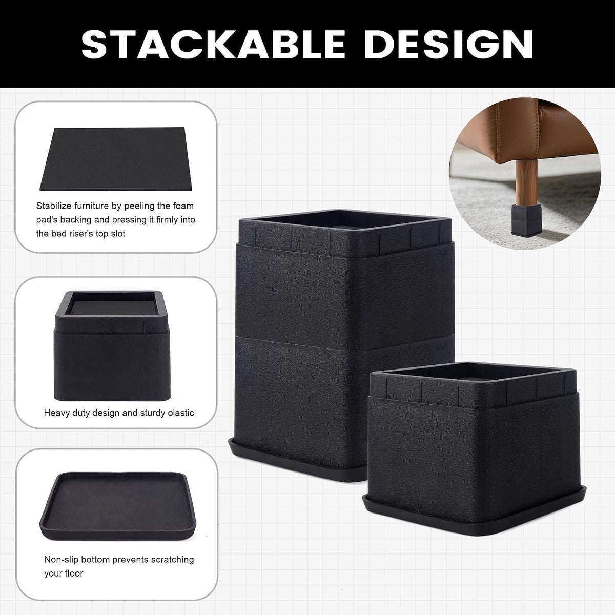 BTSD-home Bed Risers 3 Inch