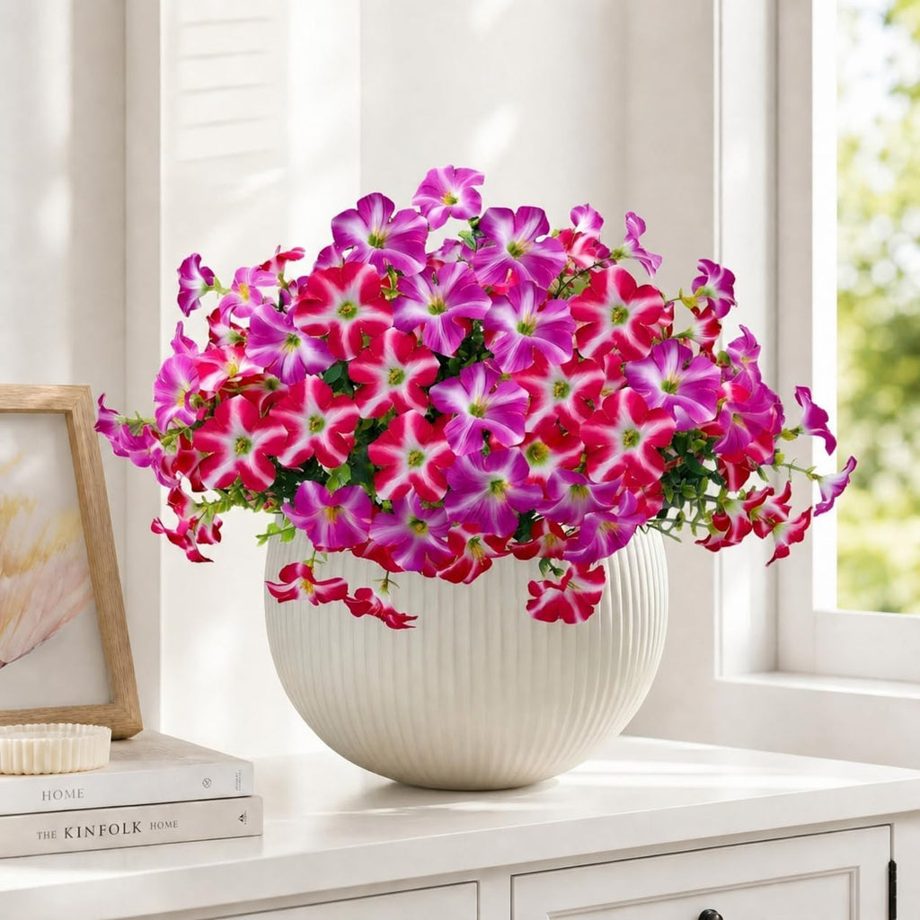 Artificial Petunia Flowers Outdoor, 8 Bundles UV Resistant Faux Plants