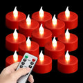 LED Tea Light Flameless Candles with Remote Control Flickering Tealight Long Lasting, Battery Operated with Timer for Halloween Home Decoration Seasonal &Festival Celebration Red (12pcs)