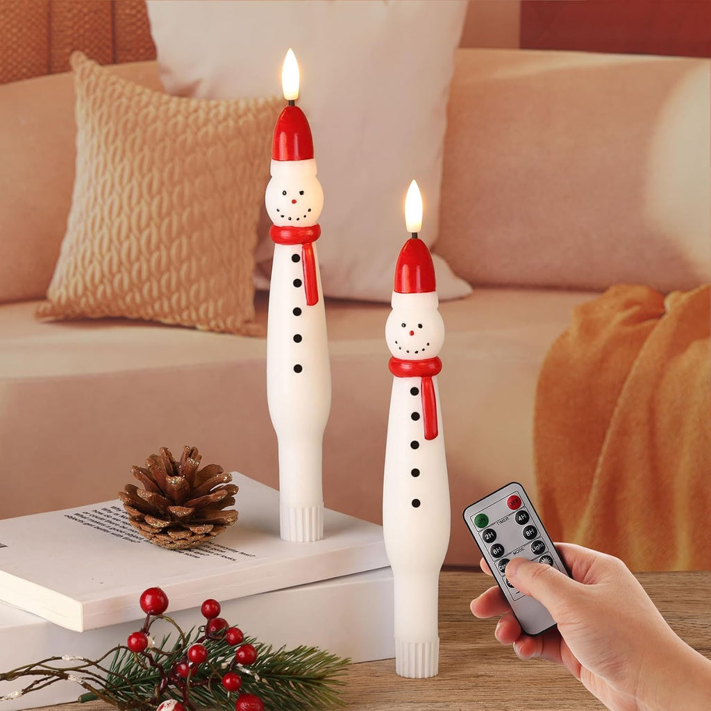 Eywamage Snowman Christmas Flameless Taper Candles with Remote Set of 2
