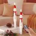 Eywamage Snowman Christmas Flameless Taper Candles with Remote Set of 2