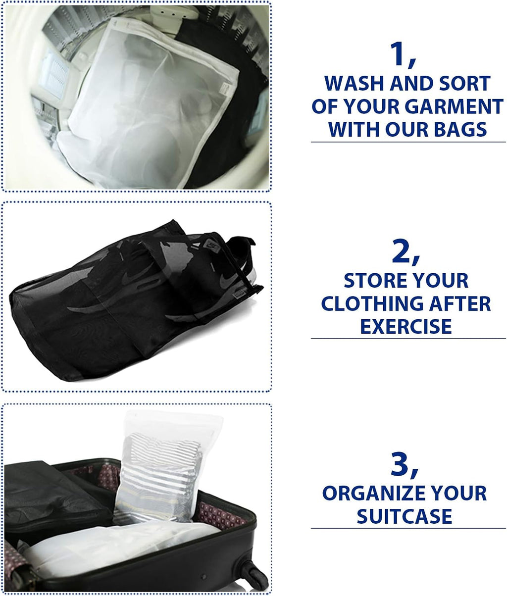 TENRAI 3 Pack (3 Medium) Delicates Laundry Bags, Bra Fine Mesh Wash Bag, Use YKK Zipper, Have Hanger Loops, Zippered, Protect Best Clothes in The Washer (Black)