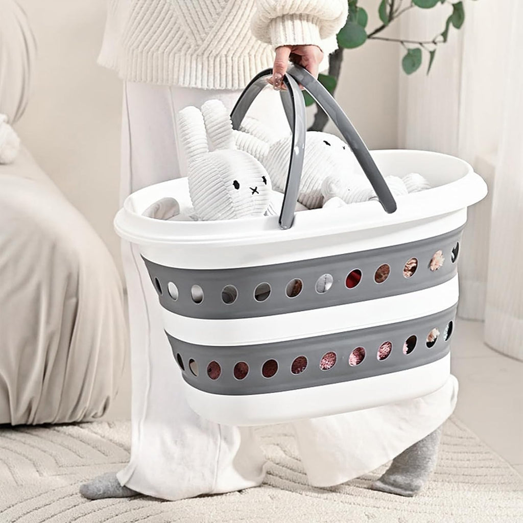 Compact Collapsible Laundry Basket, Small Pop-Up Hamper, Foldable, Gray