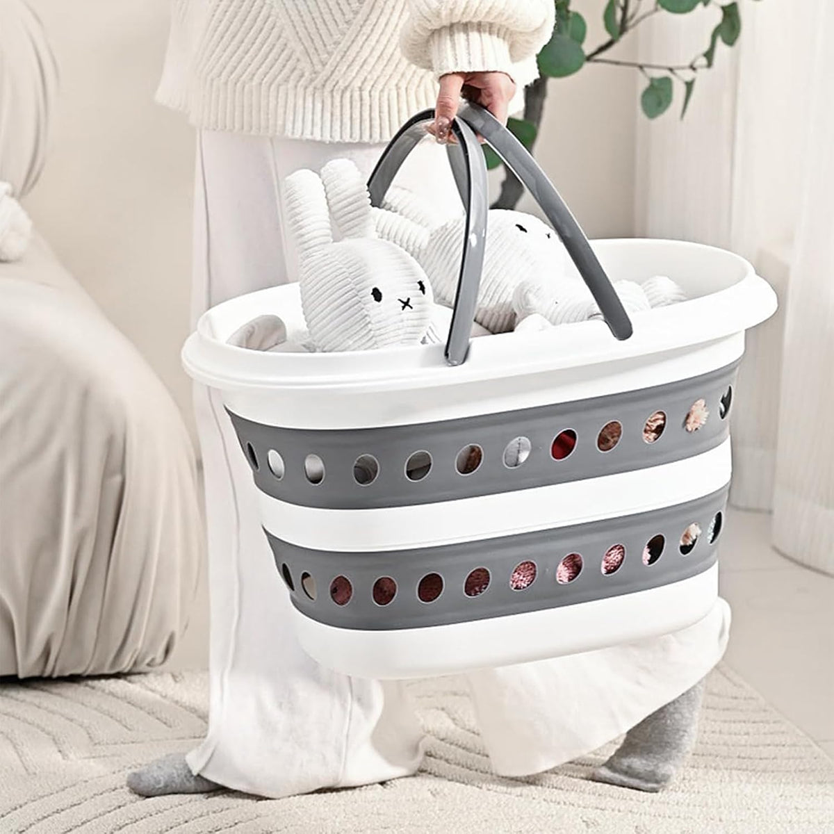 Compact Collapsible Laundry Basket, Small Pop-Up Hamper, Foldable, Gray