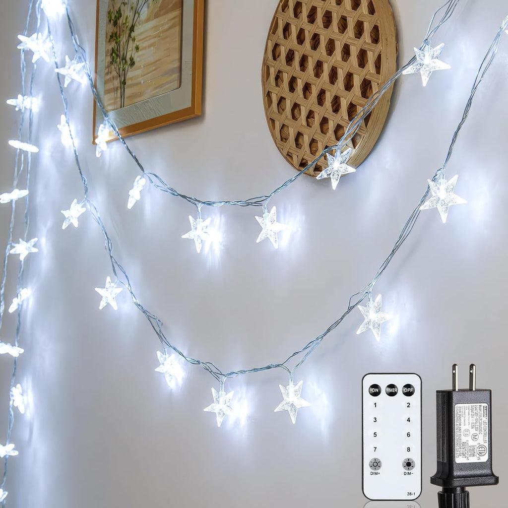 Star String Lights 59 Ft 100 LED Christmas Lights Plug in with Remote Timer Connectable Twinkle Lights for Bedroom Wedding Christmas Tree Indoor Outdoor Decor, Cool White