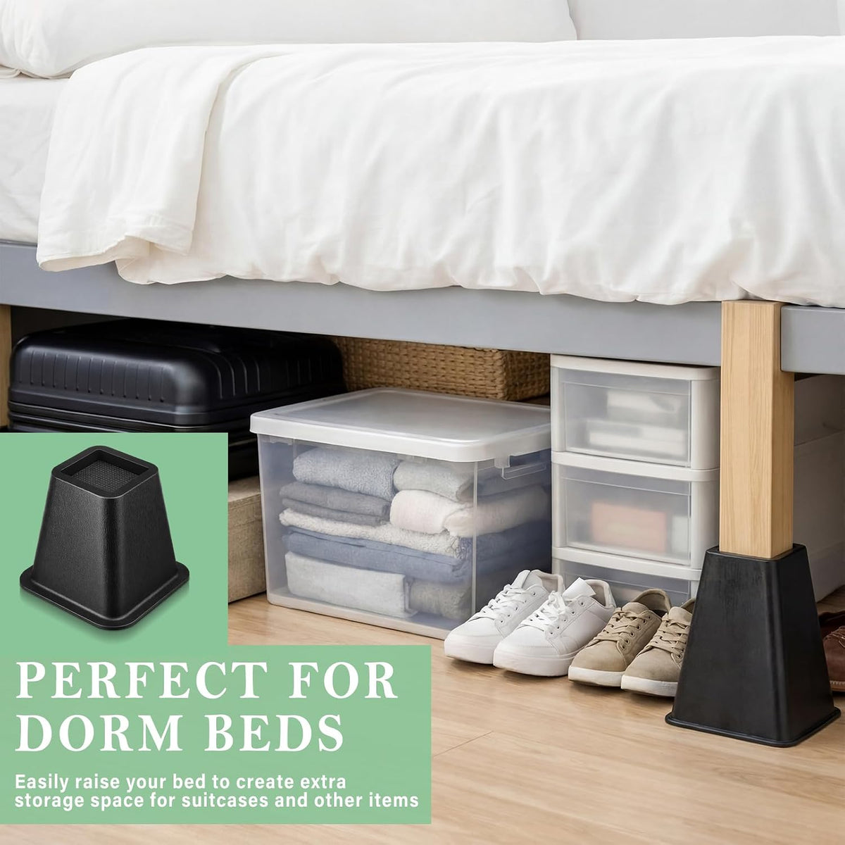 Novabright 6 Inch 4 Pack College Dorm Bed Risers,Black