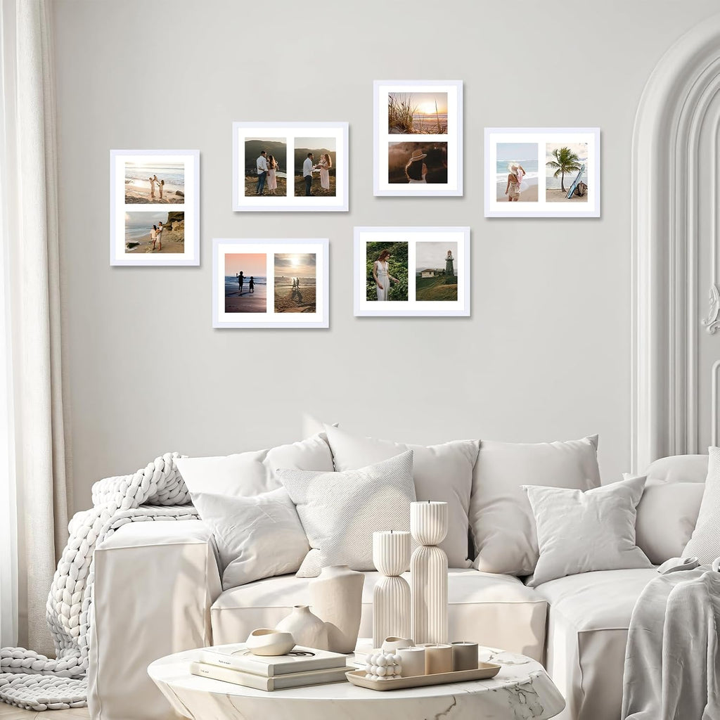 JCJMY 8.5x11 Collage Picture Frame with Mat, Display 2 5x7 Photos or 8.5x11 Picture, Two Opening 5x7 Picture Frame Collage for Wall Hanging or Tabletop, Lightweight 5 x 7 Double Photo Frame, White