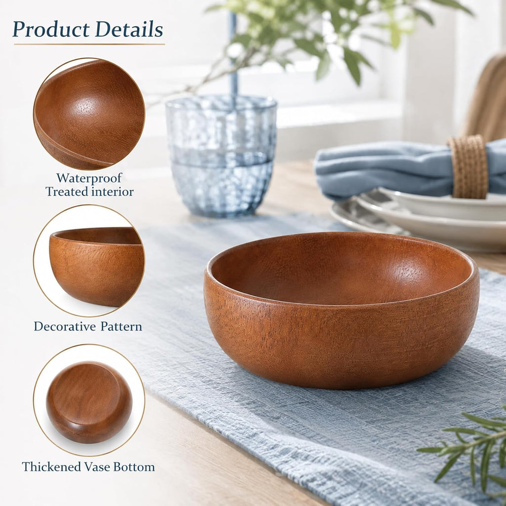 4 Inch Small Acacia Wood Key Bowl for Entryway Table, Compact Round Wooden
