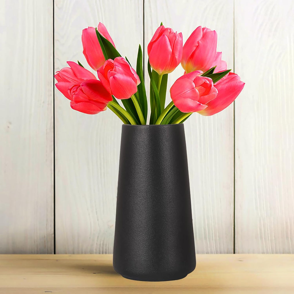 Ceramic Black Vase, Simple Vases for Lavender Pampas Grass Dried Flowers Plants, Frosted Elegant Vase for Modern Table Shelf Wedding Home Decor (Medium)