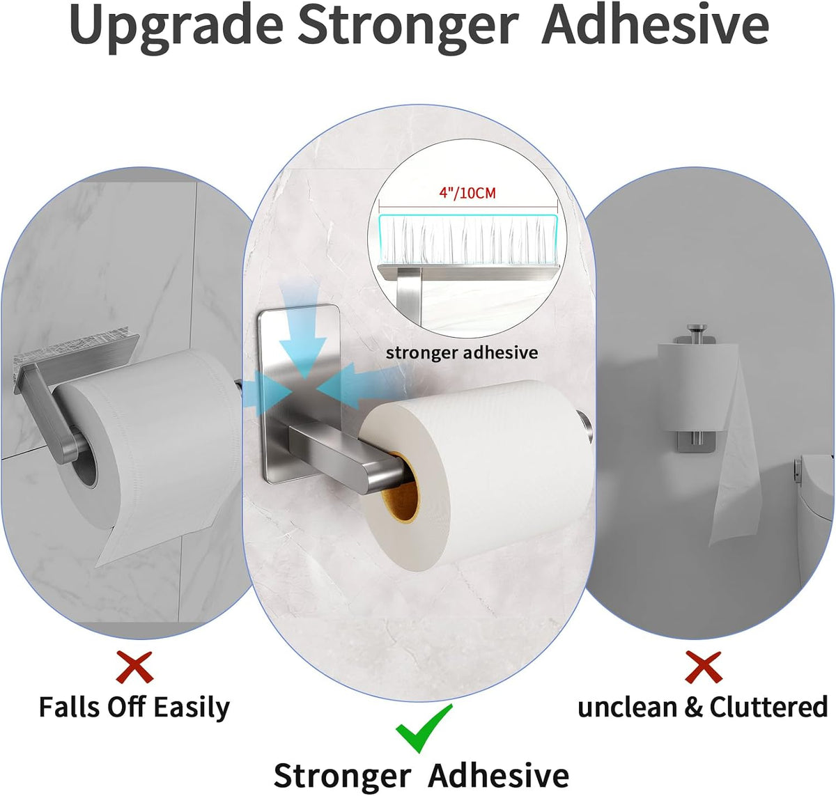 STWWO Toilet Paper Holder Self Adhesive, Extra-Wide Gap, Brushed Nickel