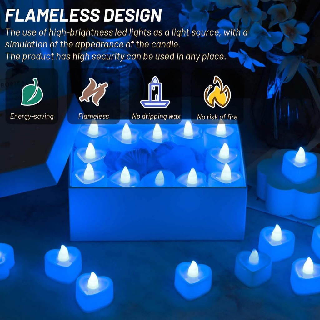 cridoz Blue Rose Petals for Romantic Night for him Set, 2000 Pieces Artificial Rose Petals with 24 Pieces Flameless LED Candles for Decoration Wedding Party Valentine's Day(Blue)