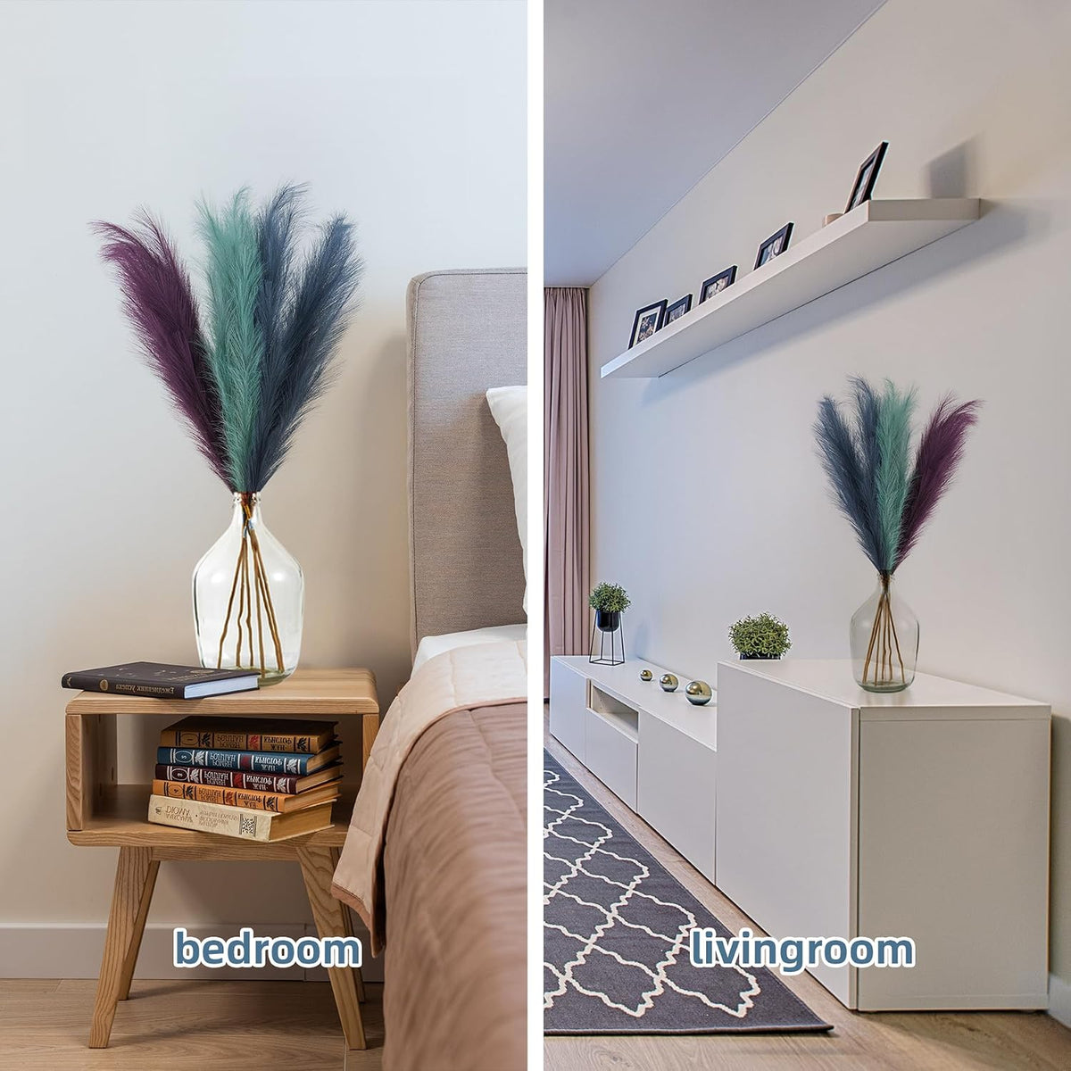 Pampas Grass Decor Tall, 43"/110cm Faux Pampas Grass 6 Stems Large Pompass Grass Branches Tall Bulk Boho Flower Arrangement for Home Room Wedding Party Decor