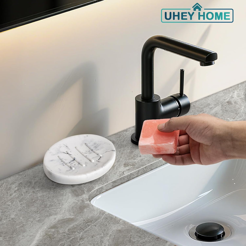 Mini Soap Dish Bathroom Resin Marble Look Bar Soap Holder for Shower Soap Tray for Kitchen Sink(Marble White)