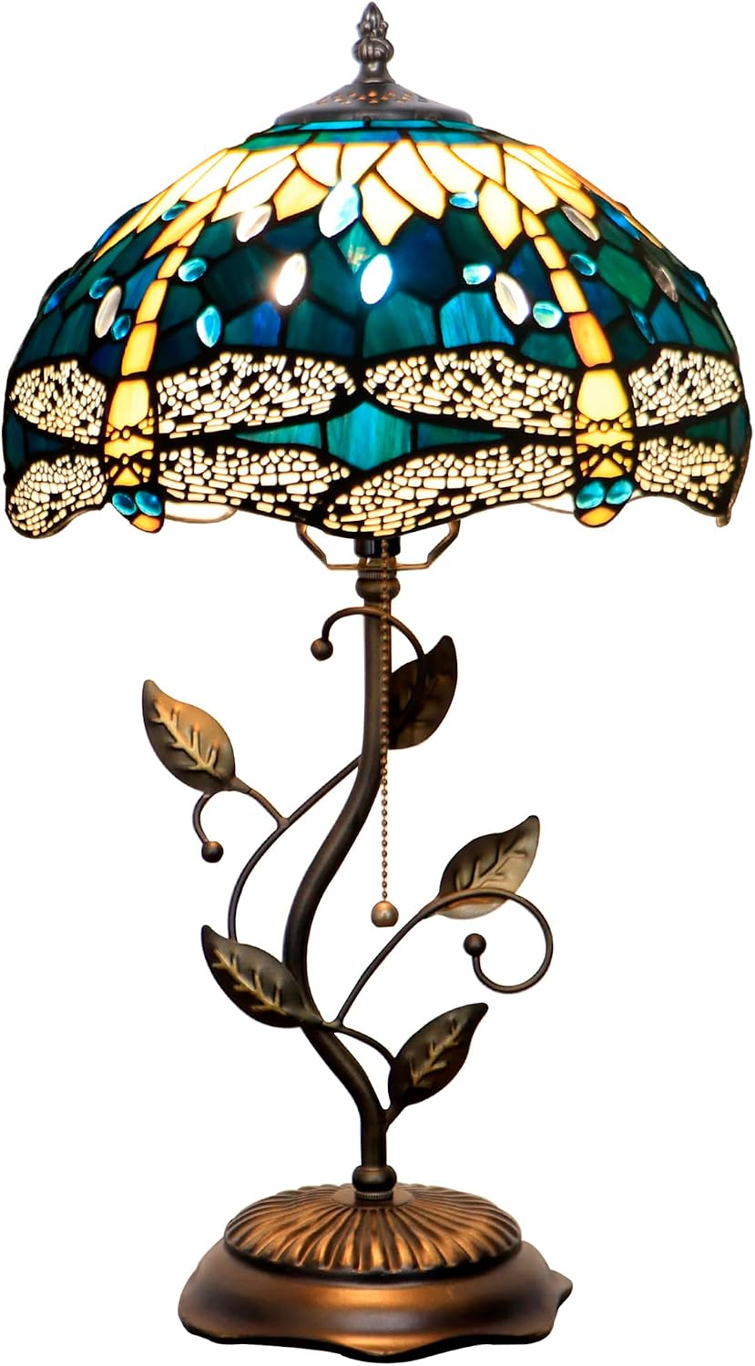 Tiffany Style Yellow Dragonfly Stained Glass Table Lamp 19 Inch