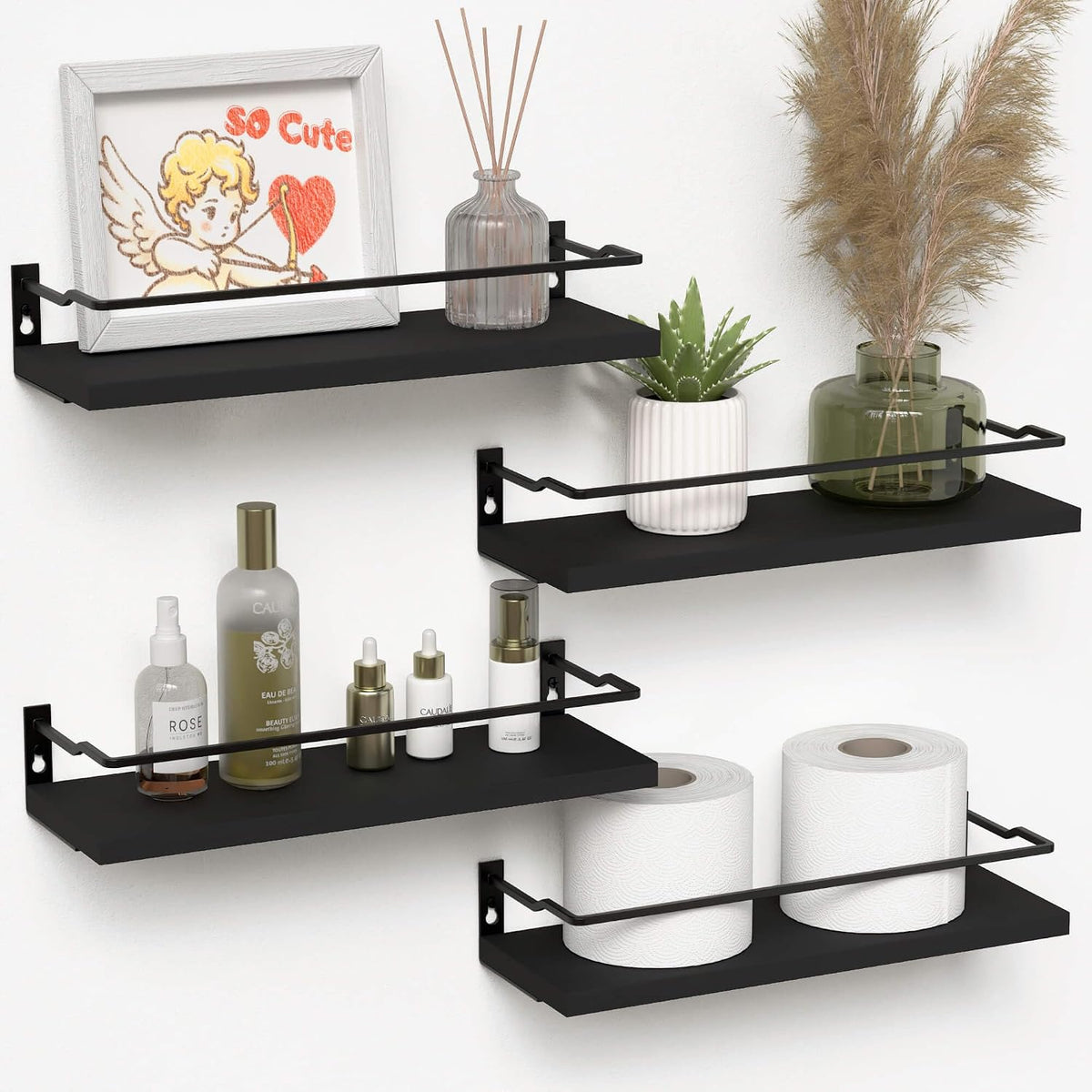 RICHER HOUSE Floating Shelves Bathroom, Small Wall Shelf Over Toilet 4 Set