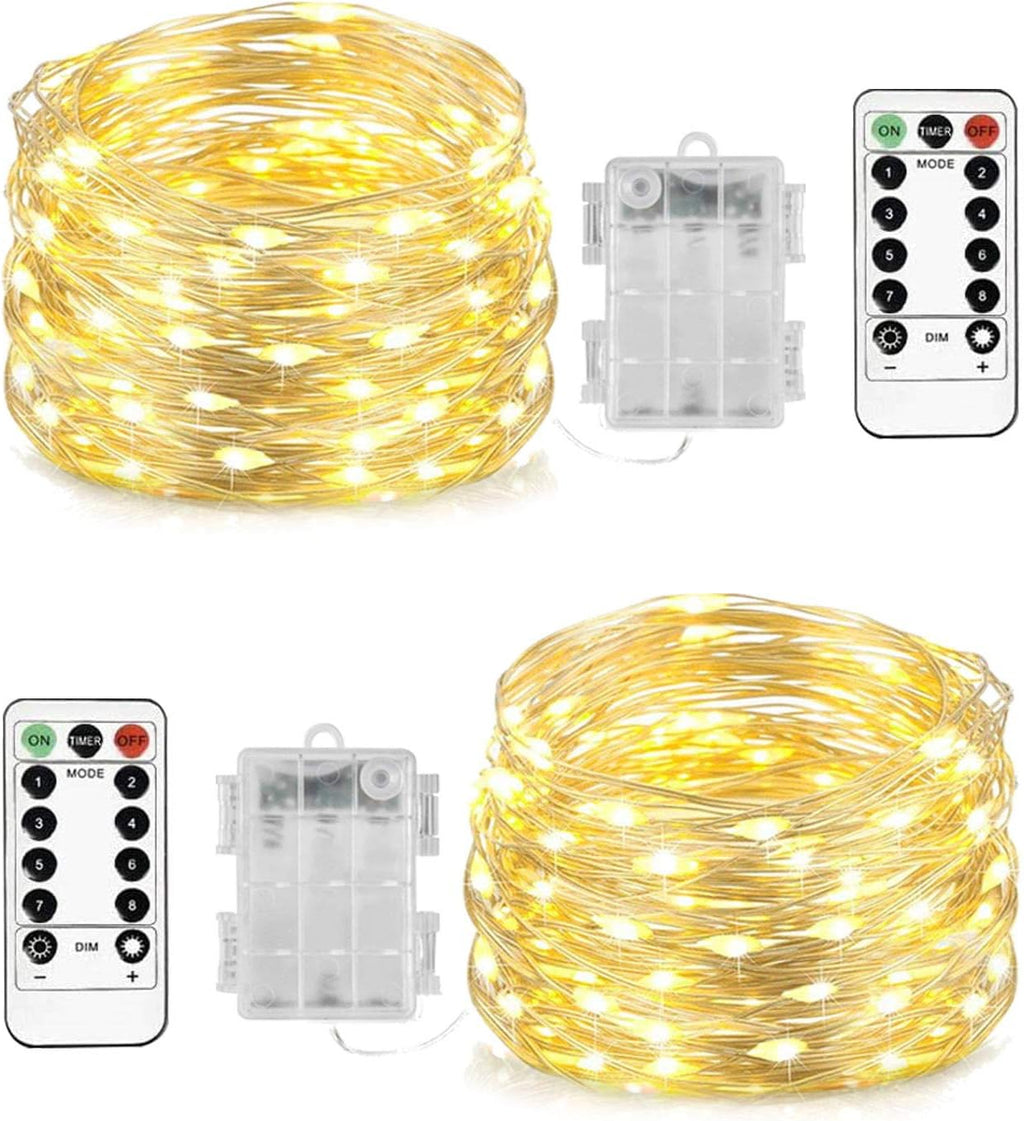 Homemory 2 Pack Each 20 Ft 60 LED Short Fairy Lights Battery Operated Christmas String Lights with Remote, Waterproof 8 Modes Firefly Twinkle Lights for Christmas Tree, Wreath Decor