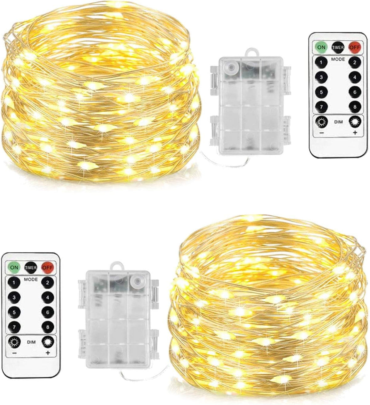 Homemory 2 Pack Each 20 Ft 60 LED Short Fairy Lights Battery Operated Christmas String Lights with Remote, Waterproof 8 Modes Firefly Twinkle Lights for Christmas Tree, Wreath Decor