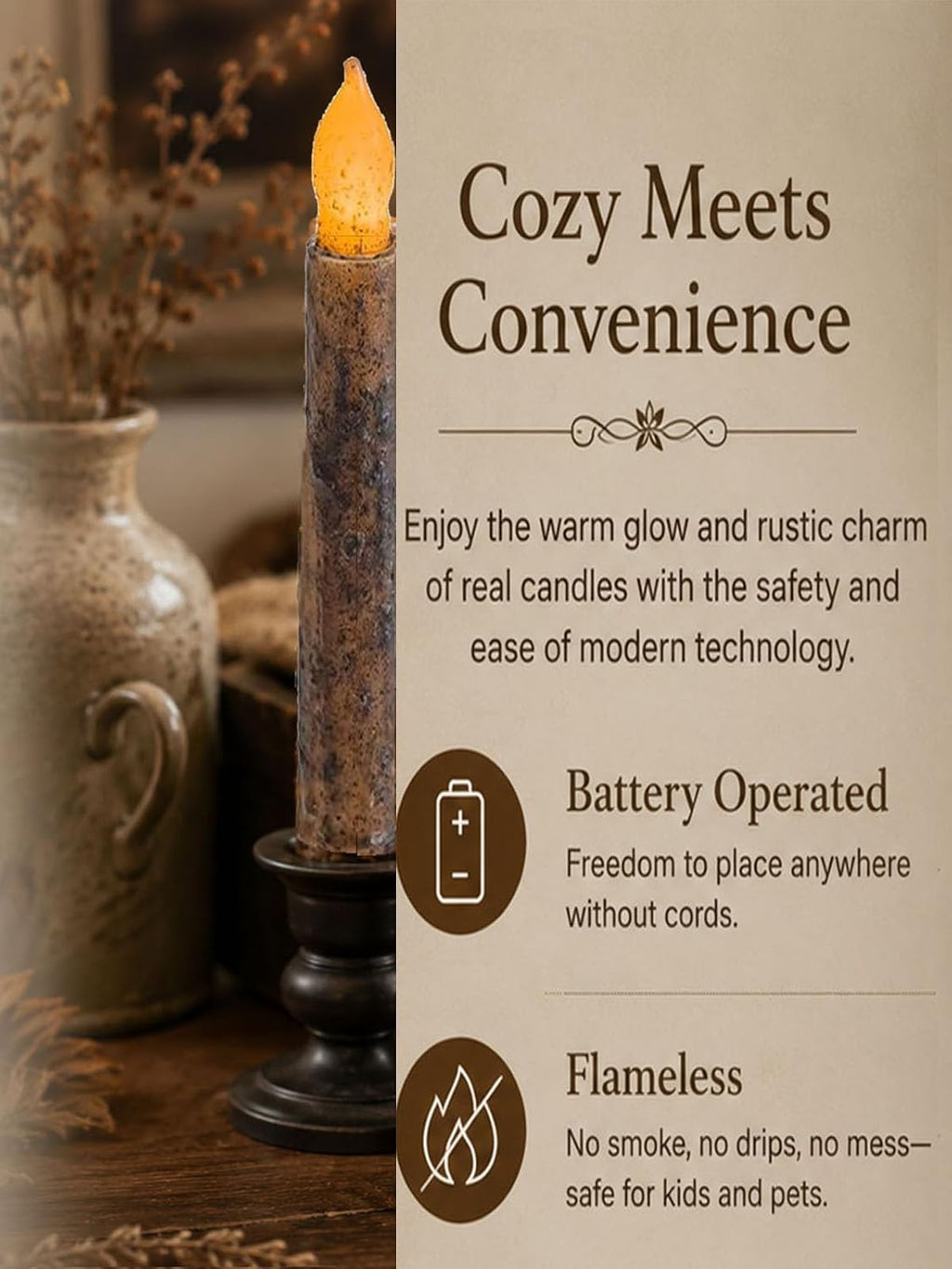 6.5'' Real Wax Primitive Candles Battery Operated