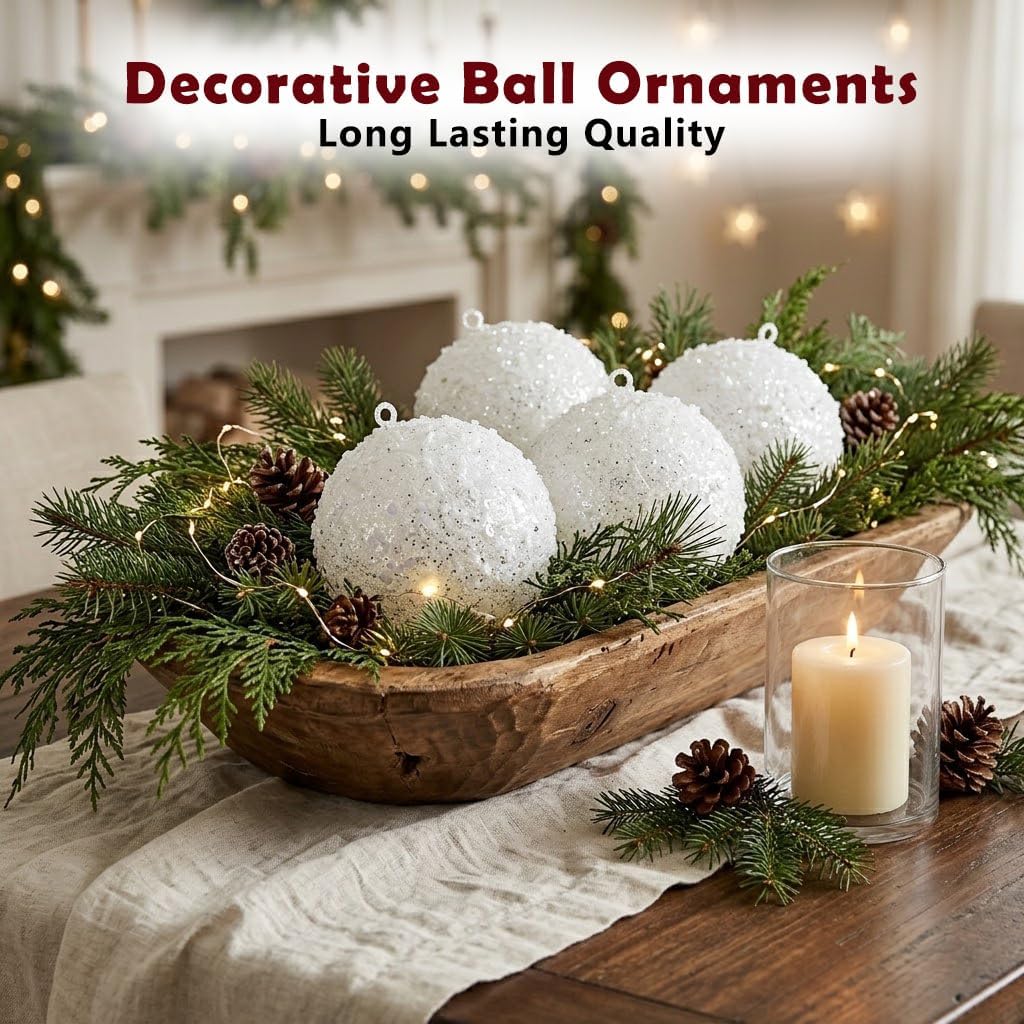4Pcs 4.7" Large White Christmas Balls Ornaments for Christmas Trees