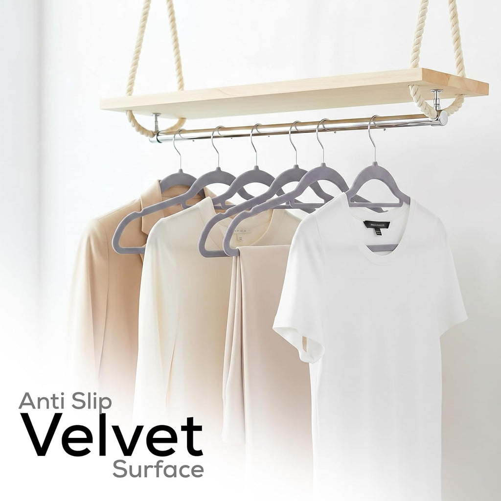 Utopia Home Velvet Hangers 20 Pack – Premium Hangers with Tie Bar - Grey