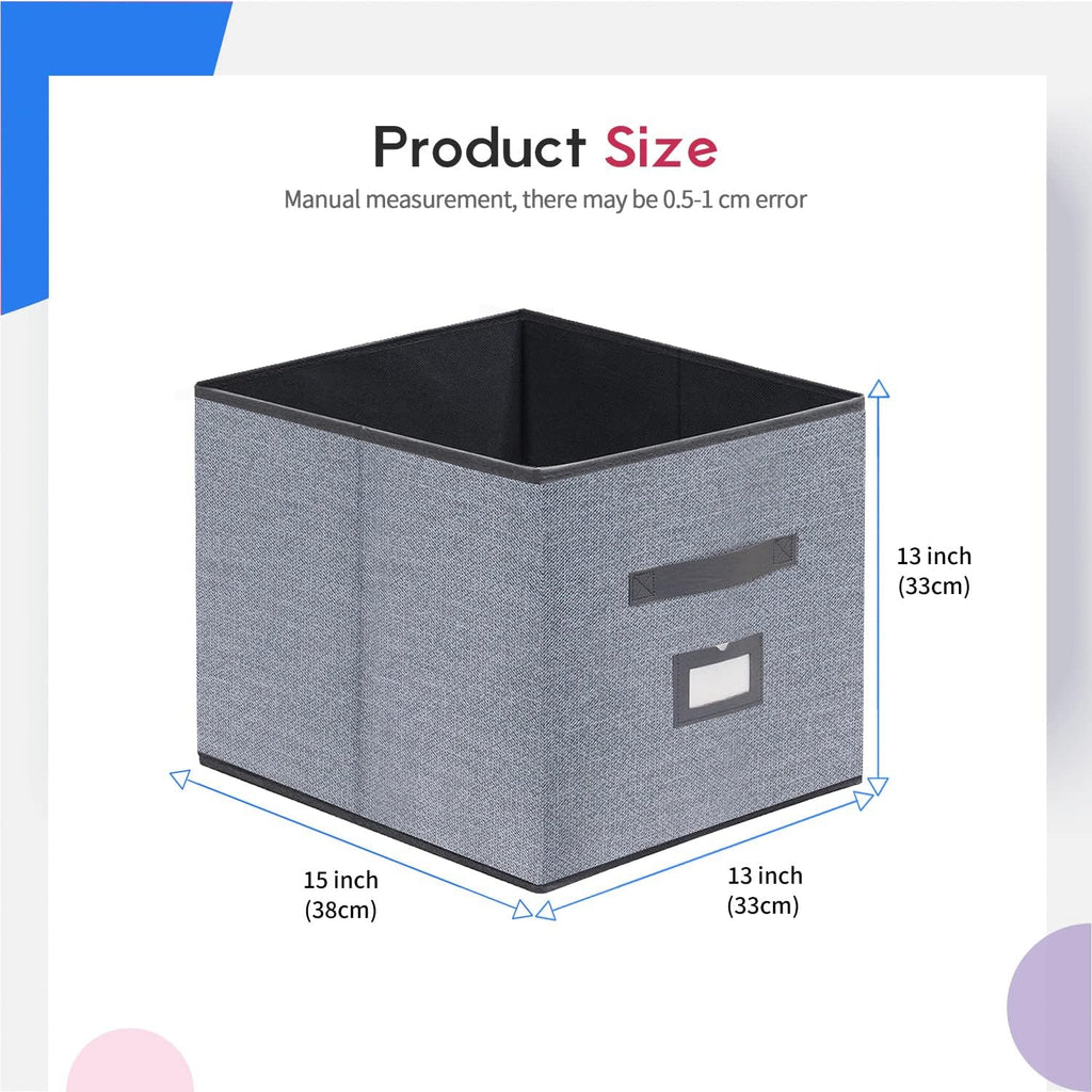 Onlyeasy Extra Large Cloth Storage Bins Foldable Cube Storage Bin 4 Pack - Fabric Cube Organizers Container Drawers with Dual Handles for Shelves, 13" W x 15" D x 13" H, Linen-Like Grey, 7MXDBXL04PLP