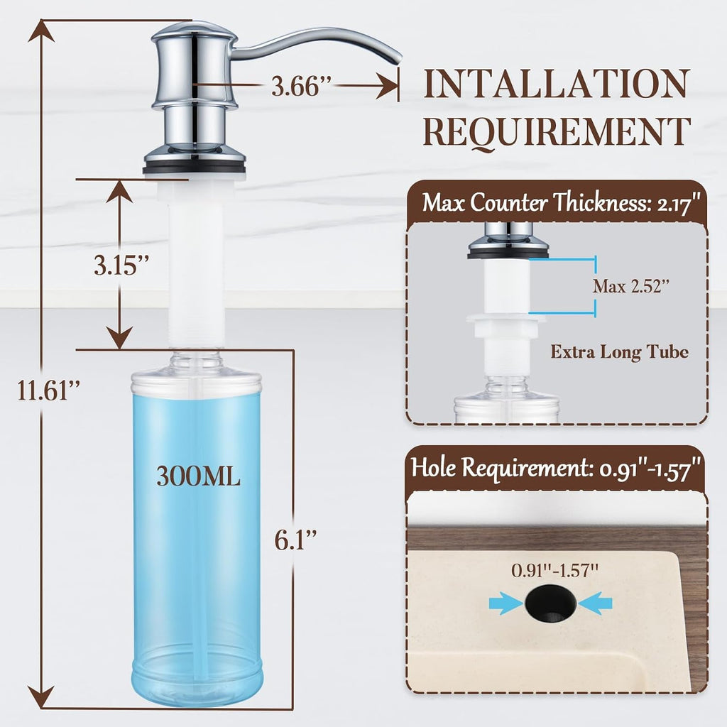 Built in Soap Dispenser for Kitchen Sink Countertop, Brass, Chrome