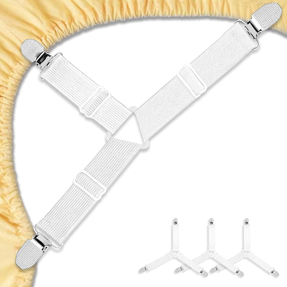 4 Pack Mattress Elastic Straps, Elastic Bed Sheet Holders for Corners Fitted Straps Clip Adjustable Bedsheet Grippers Mattress Sheet Corner Holders, Fitted Bedsheet Clip for Bedding Sofa Cover