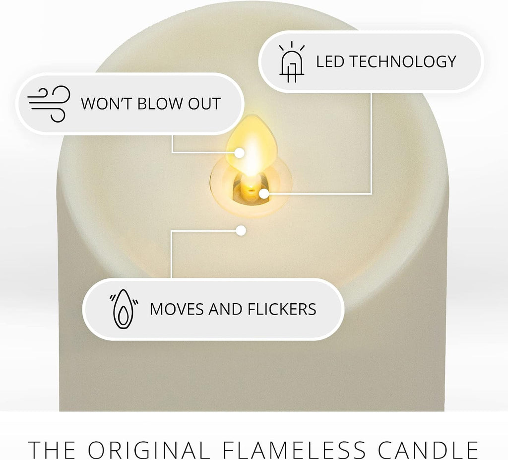 Luminara Outdoor Slim Pillar Flameless LED Candle, Ivory 2" x 8.5", Moving Flame Weather Resistant Timer Ready Battery Operated Safe Melted Edge