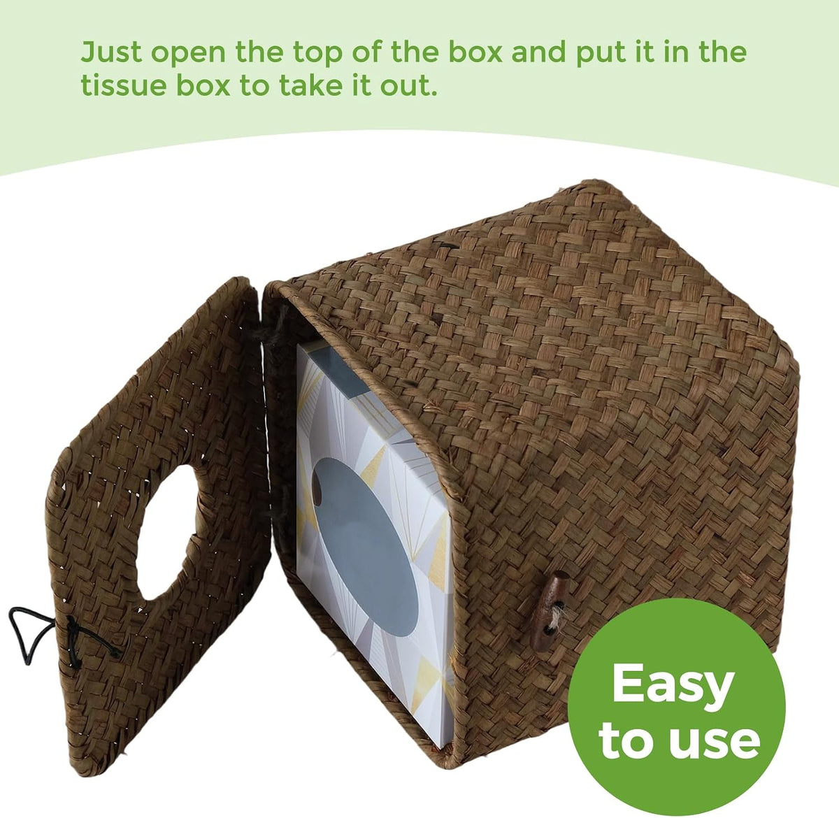 Seagrass Tissue Box Cover Square, Woven Wicker Tissue Box Holder, Brown