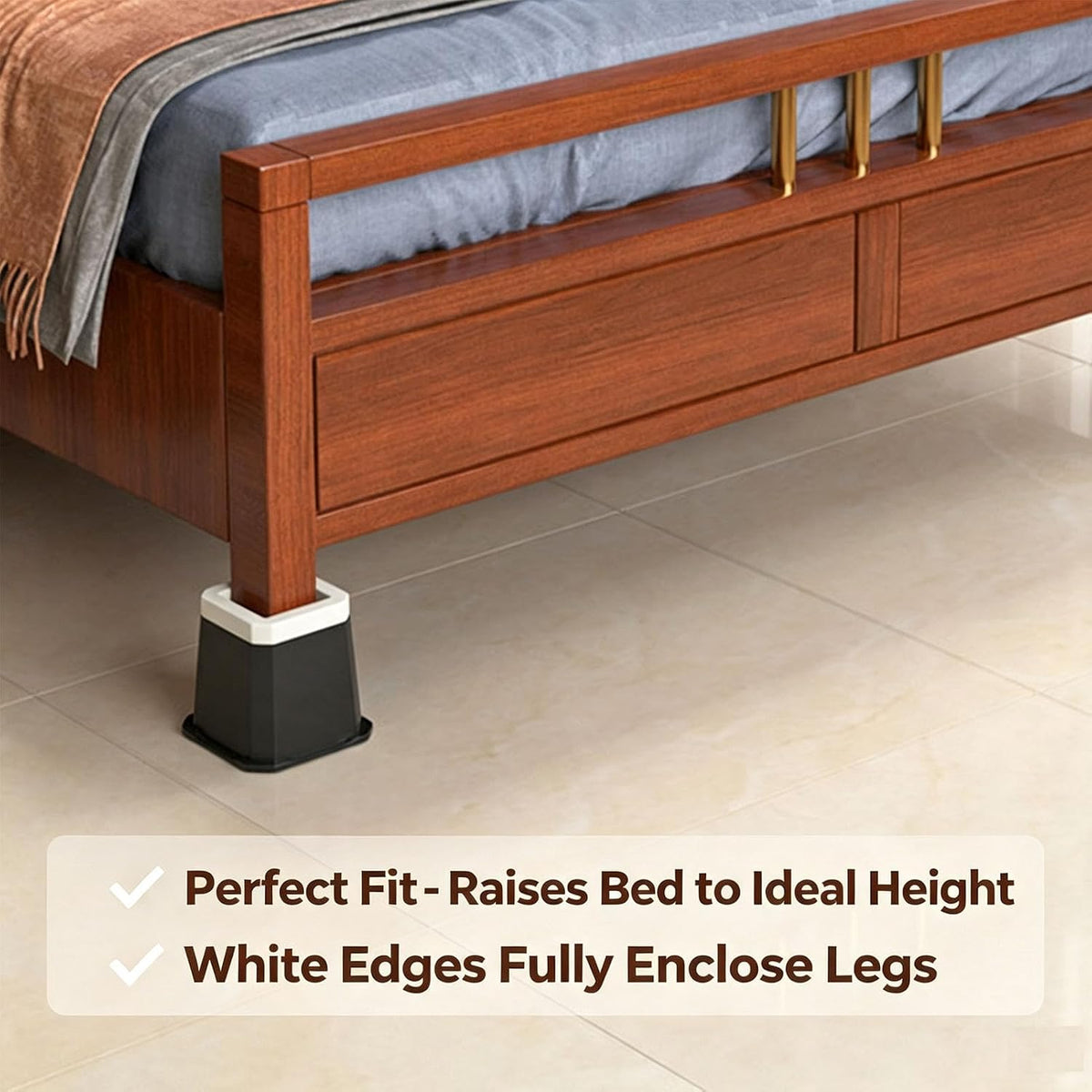 4pcs Bed Risers 4.8in, Black Heavy Duty Furniture Risers for 1100lb