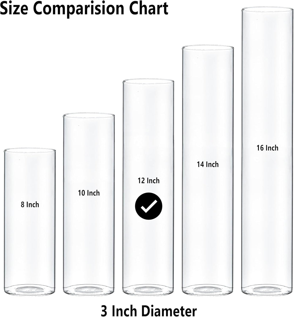 CYS EXCEL Clear Glass Cylinder Flower Vase (H:12" D:3") Hurricane Floating Candle Holder Table Wedding Centerpiece Home Decor