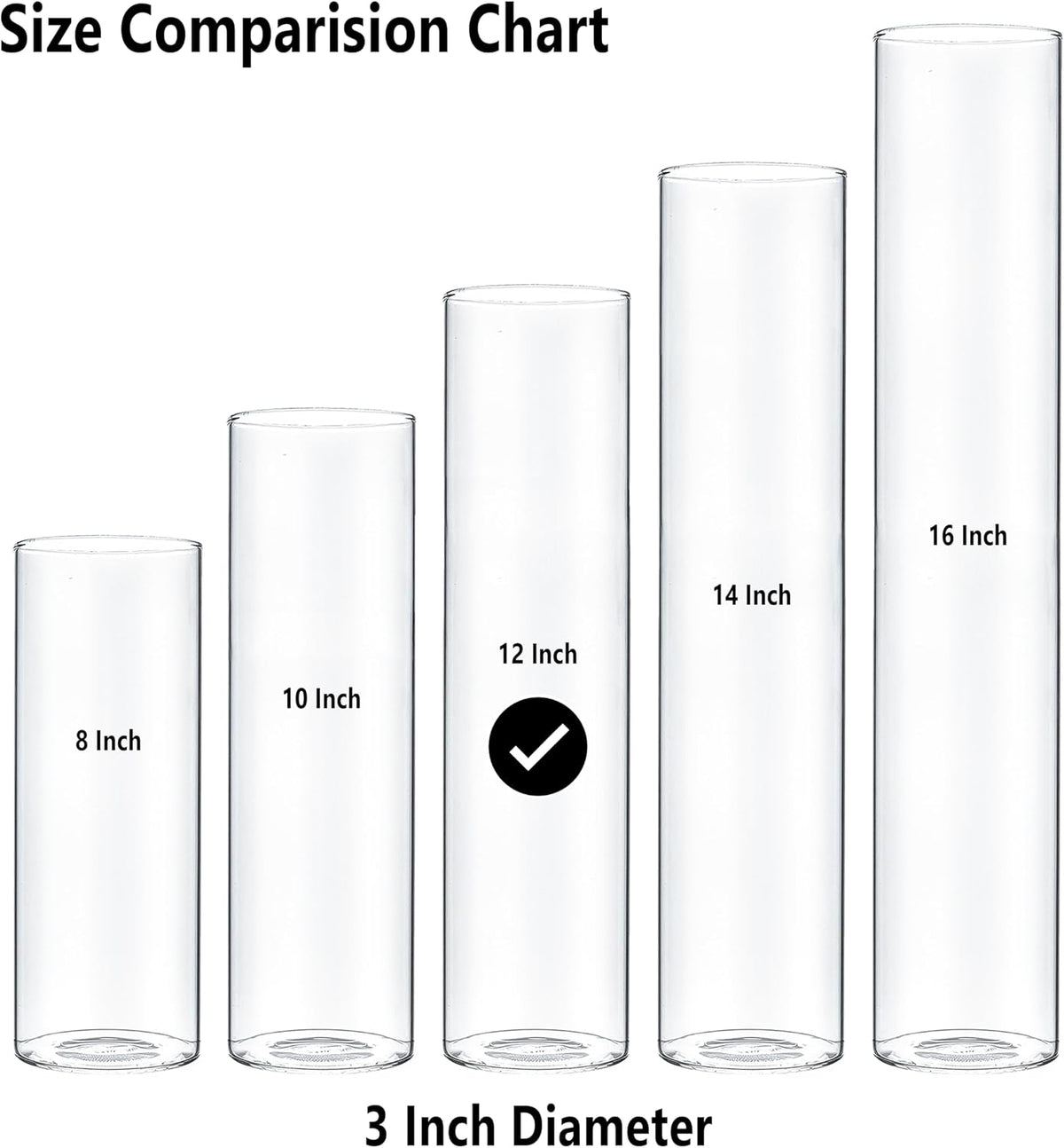 CYS EXCEL Clear Glass Cylinder Flower Vase (H:12" D:3") Hurricane Floating Candle Holder Table Wedding Centerpiece Home Decor
