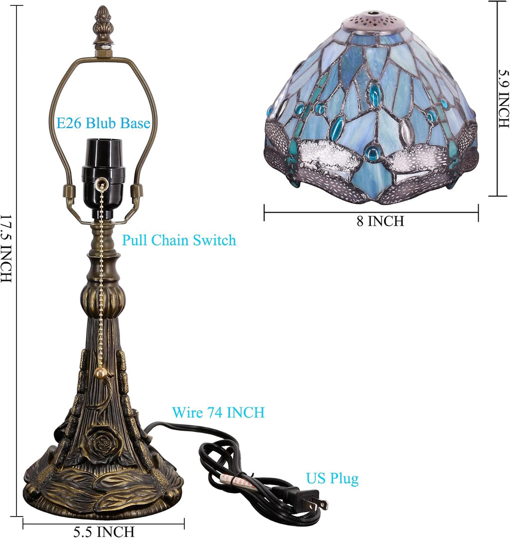 Small Tiffany Lamp Mini Stained Glass Desk Lamp Sea Blue Dragonfly