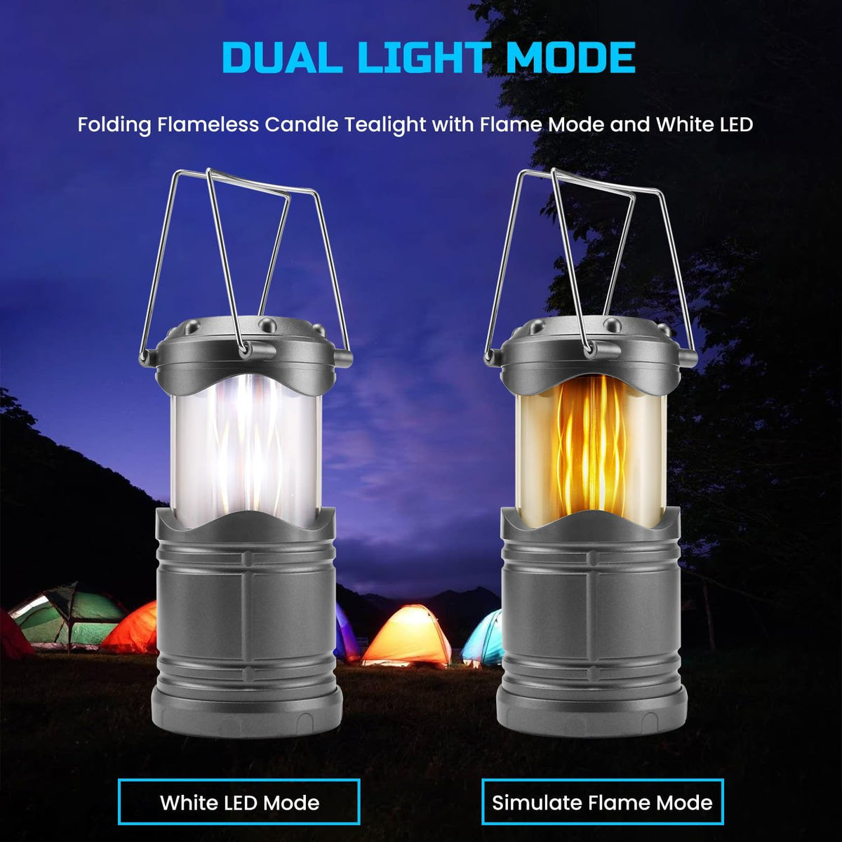 Lichamp 4 Pack LED Camping Lanterns, Dark Gray