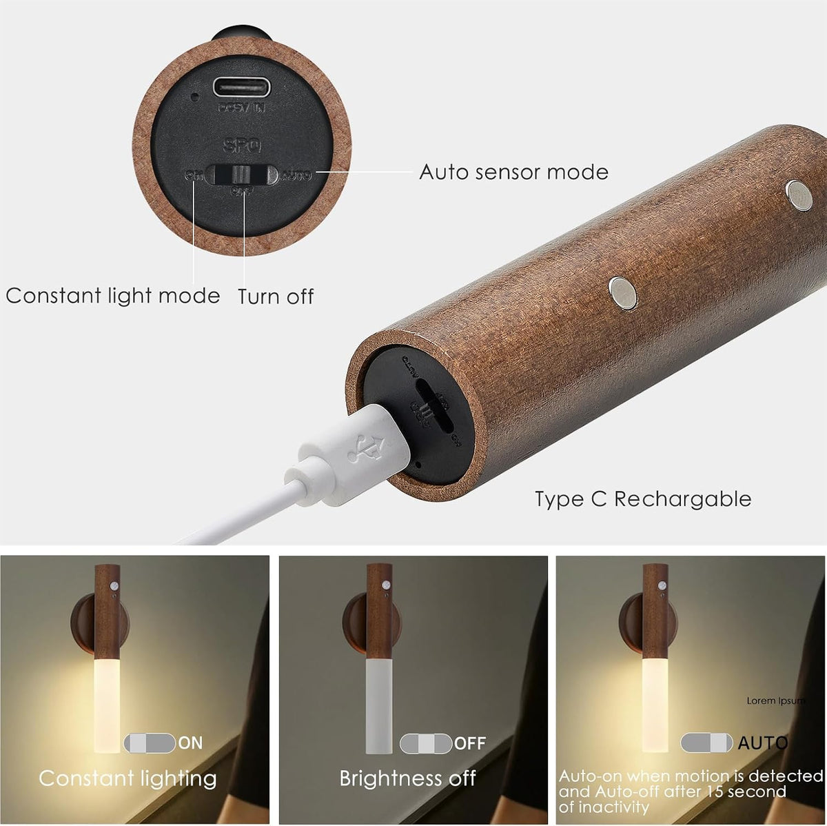 Montford Wall Sconces Set of Two Battery Operated, Motion Sensor Night Light Magnetic Wall Light Rechargeable Wall Sconce, Peel and Stick Sconce Lights for Hallway