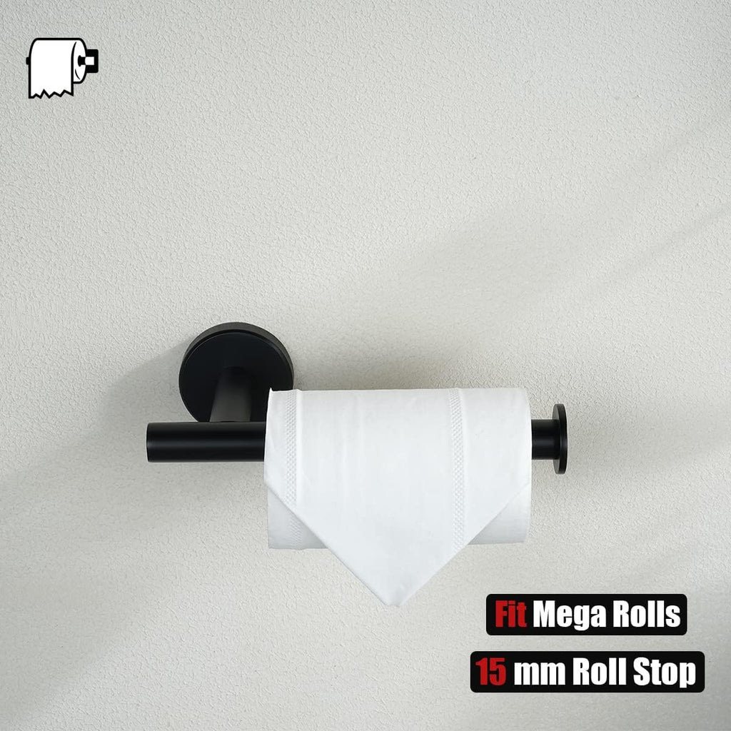JQK Black Toilet Paper Holder, 5 Inch 304 Stainless Steel Thick 0.8mm Tissue Paper Dispenser, Matte Black Wall Mount, TPH120-PB