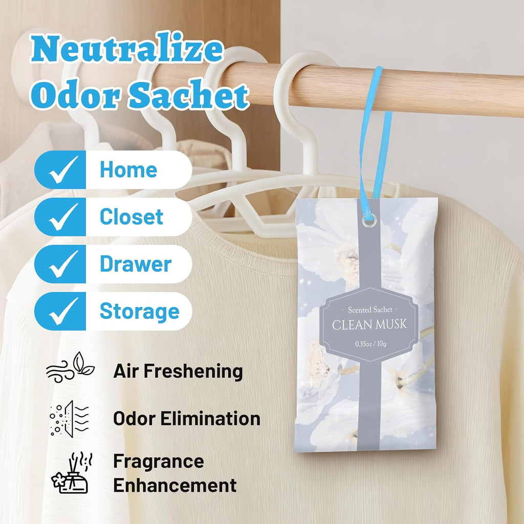 STRN Scented Sachets for Drawer and Closet, Clean Musk Scent 14-Pack