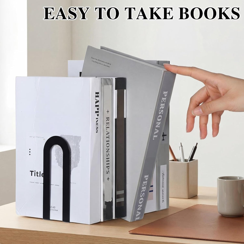 Chunful 6 Pcs Metal Bookends, Black, Round