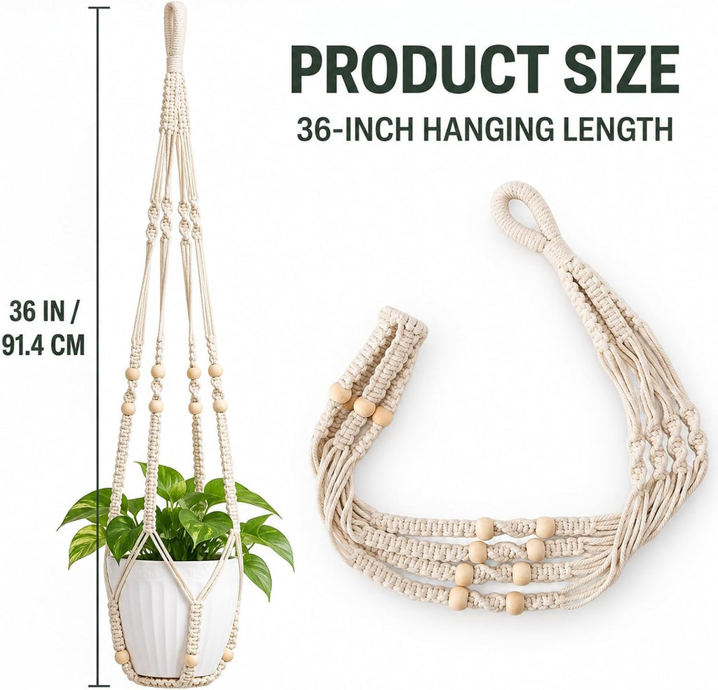 2 Pack Macrame Plant Hanger, 36 in Ivory Hanging Planter Holder