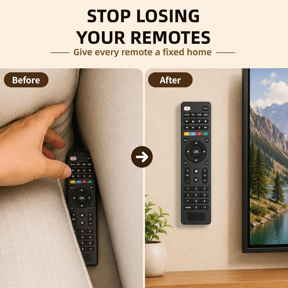 6-Pack Magnetic Remote Control Holder, Hidden Self-Adhesive Wall Mount